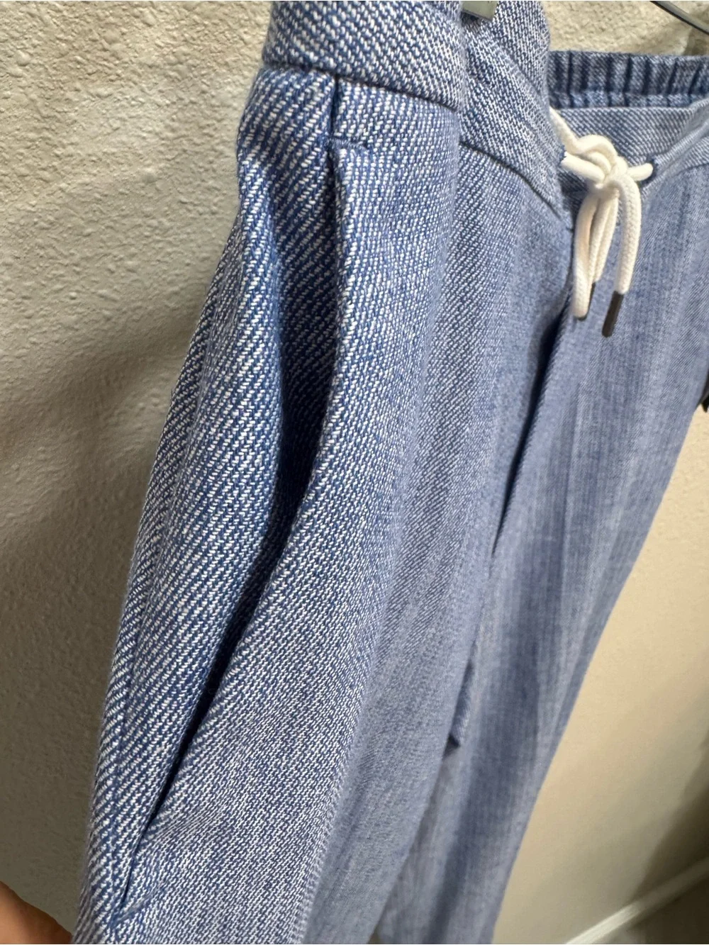 ASOS Design Cotton Linen Drawstring Elastic Waist Blue Pants Size Mens 32 X 32